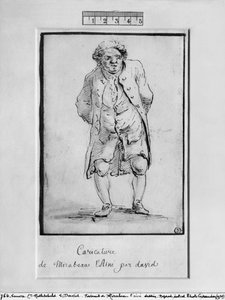 Karikatyyri Honore Gabriel Riquetista, Comte de Mirabeau (kynä ja ruskea muste ja harmaa pesu paperille) tekijältä Jacques Louis David