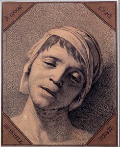 Tutkimus 13.7.1793 murhatun Jean Paul Maratin (1763-1793) pään luonnosta Jacques Louis Davidin (1748-1825) piirustus. Mitat 0,27 x 0,21 m Versaillesin linnamuseo tekijältä Jacques Louis David