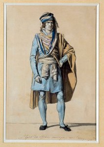 Ranskan vallankumous: kansalaispukuprojekti 1793 "" Kunnan virkailijan mekko huivilla"" Akvarelli Jacques Louis David (1748-1825) Su. 0,3x0,2 m. Versailles, Versaillesin linnat ja Trianon tekijältä Jacques Louis David