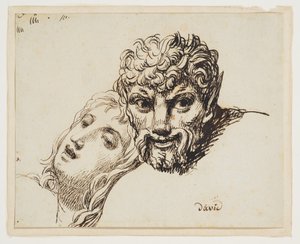 Faunin ja makaavan naisen päät tekijältä Jacques Louis David