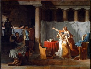 Lictors kantamassa Brutukselle hänen poikiensa ruumiita - öljy kankaalle tekijältä Jacques Louis David