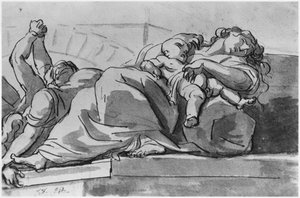 Ruttoepisodi (kynä ja tussi pesu paperille) tekijältä Jacques Louis David