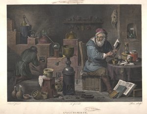 Alkemisti David Teniersin maalauksen jälkeen, 1700-luvun loppu. tekijältä Jacques Louis Perée