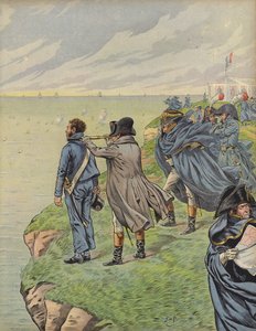 Napoleon Bonaparte tarkkailee laivastoaan niiden lähteessä Boulognessa