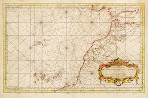 Kartta Afrikan luoteisrannikosta Gibraltarinsalmen ja Kanariansaarten välillä