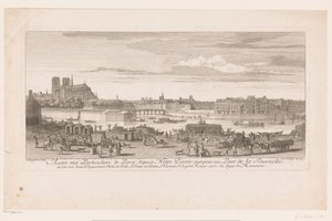 Gezicht of Parijs van de Notre Dame tot de la Tournelle Näkymä Pariisista Notre-Damesta Pont de la Tournelleen (...) otettu Quai de Miramionilta (otsikko esineessä) tekijältä Jacques Rigaud