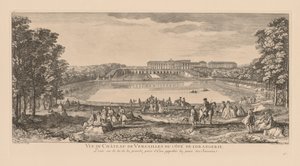 Näkymä Versaillesin palatsille Orangerien puolelta, Sveitsin lammen takaa tekijältä Jacques Rigaud