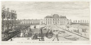 Näkymä Château de la Muetten linnalle ja osaan puutarhaparterria tekijältä Jacques Rigaud