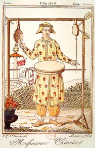 Kiinalainen muusikko, 1806 (värikaiverrus) tekijältä Jacques after Grasset de Saint Sauveur