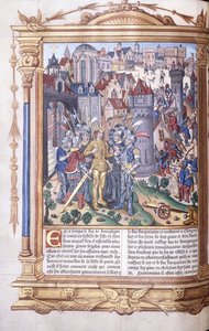 Valaistu käsikirjoitus, joka kuvaa kuningasta ja hänen armeijaansa ennen kaupunkia, 1503-04 tekijältä Jacques de Besancon