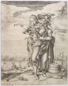 Varsijousimies ja maitoneito, n. 1610. tekijältä Jacques de Gheyn the Younger