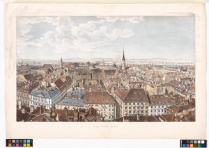 Panoraamanäkymä Wienistä etelään Pyhän Pietarin kirkosta tekijältä Jakob Alt