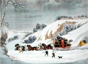 Posti syvässä lumessa, kaiverrettu George Hunt (väri litho)
