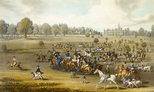Kurssit ottavat kentän Hatfield Parkissa, kaiverrus James Pollard (1797-1867) (väri litho) (katso myös 266807) tekijältä James (after) Pollard