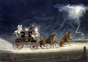 Postivalmentaja ukkosmyrskyssä, kaiverrus R.G. Reeve