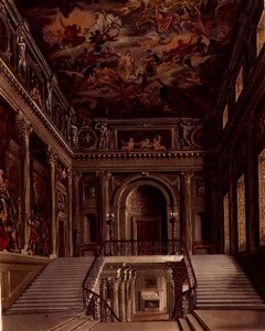 Portaikko, Buckingham House, kaiverrus William James Bennett (1787-1844) William Henry Pynen (1769-1843) pubista "The History of the Royal Residences". 1818 (litho)