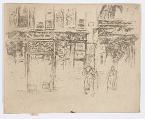 Antoniuksen kirjapaino, Rue de Seine, noin 1892-93 (etsaus; tussi paperille). tekijältä James Abbott McNeill Whistler