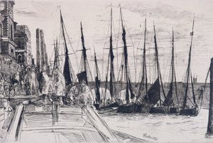 "Boats rinnalla Billingsgate", Lontoo, 1859 tekijältä James Abbott McNeill Whistler