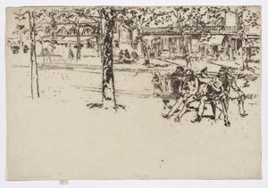 Boulevard Poissonière, Pariisi, noin 1892-93 (etsaus; tussi paperille). tekijältä James Abbott McNeill Whistler