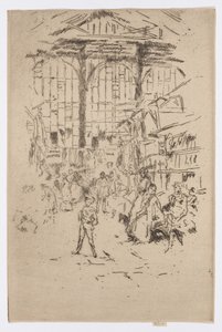 Vaatevaihto, Houndsditch, nro 2, n.1886-88 (etsaus; tussi paperille). tekijältä James Abbott McNeill Whistler