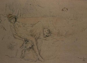 Draped hahmo makuuasennossa (litho) tekijältä James Abbott McNeill Whistler
