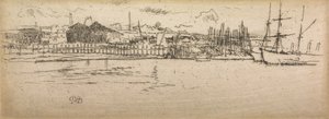 Dry-Dock, Southampton, kahdentoista etsauksen sarjasta The Naval Review, 1887 tekijältä James Abbott McNeill Whistler
