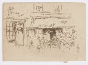 Exeter Street, noin 1886-88 (etsaus; tussi paperille). tekijältä James Abbott McNeill Whistler