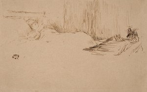 Tyttö lukee sängyssä, n. 1882 tekijältä James Abbott McNeill Whistler