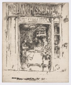 Mme Pelletier, Blanchisserie, Pariisi, noin 1892-93 (etsaus; tussi paperille). tekijältä James Abbott McNeill Whistler