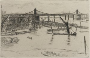 Old Hungerford Bridge, 1861 (etsaus paperille) tekijältä James Abbott McNeill Whistler