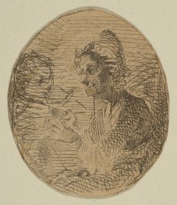 Vanha nainen ja lapsi soikeassa luonnoksista rannikkomittauslevyllä, 1854-55. tekijältä James Abbott McNeill Whistler
