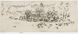 Pantheon, Luxembourg Gardens, n. 1892-1893 (etsaus paperille) tekijältä James Abbott McNeill Whistler