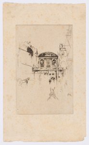 Temple Bar, noin 1877 (etsaus ja kuivapiste; muste paperille). tekijältä James Abbott McNeill Whistler
