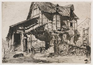 Turvaton asunto. Yksi luonnon kahdestatoista etsauksesta Ranskalainen sarja, 1858. tekijältä James Abbott McNeill Whistler