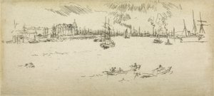 Tilbury, kahdentoista etsauksen sarjasta The Naval Review, 1887 tekijältä James Abbott McNeill Whistler