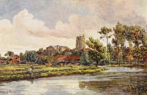 Waveney Becclesin kohdalla, jossa on Pyhän Mikaelin kirkko (värilitografia).