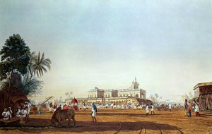 Lall Bazaar ja portugalilainen kappeli, Kalkutta, kaiverrus Robert Havell, pubi. 1824