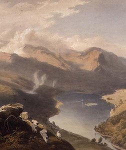 Grasmere Langdale Fellistä, yksityiskohta järvestä, Englannin järvialueesta, 1853 tekijältä James Baker Pyne