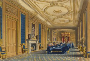 Throne Room, Windsorin linna - Sukkanauhan ritarikunnan asennus, 1838 tekijältä James Baker after Pyne