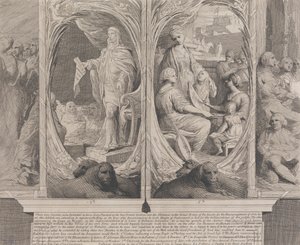 Hänen Majesteettinsa suosittelee lakia (taiteen edistämisyhdistyksen suuren huoneen seinien suunnittelu) tekijältä James Barry