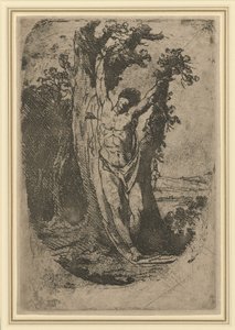 Pyhä Sebastian, n. 1776 (pehmeäpohjainen etsaus, jossa on rulettityö ja pahanpurentaa). tekijältä James Barry