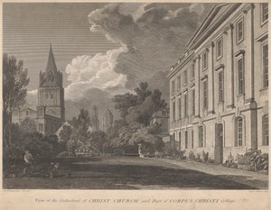 Näkymä Kristuksen katedraalille ja osalle Corpus Christi Collegea tekijältä James Basire