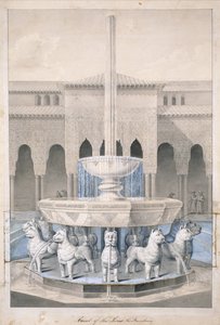 Fountain in the Court of the Lions, Alhambra, Arabian Antiquities of Spain, julkaistu 1815 (käsinvärinen kaiverrus) tekijältä James Cavanagh Murphy