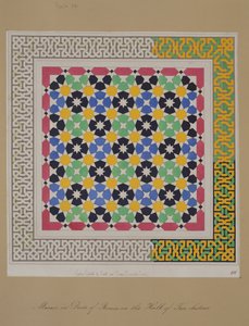 Mosaic in dado of recess in the Hall of Two Sisters, Alhambra, The Arabian Antiquities of Spain, julkaistu 1812 tekijältä James Cavanagh Murphy