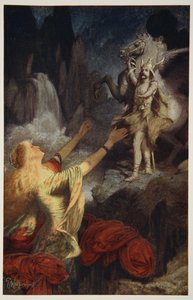 Hundingsbanes palaa Valhaliin, kuva Donald A. Makenzien teoksesta "Teutoniset myytit ja legendat", 1890