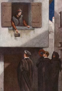 Shakespearen Venetsian kauppias: Jessica, Lorenzo, Gratiano ja Salarino (värilitra). tekijältä James Dromgole Linton