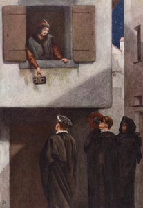 Shakespearen Venetsian kauppias: Jessica, Lorenzo, Gratiano ja Salarino (värilitra). tekijältä James Dromgole Linton