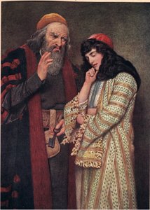 Shylock ja Jessica, kuvitus teoksesta "The Merchant of Venice", n. 1910
