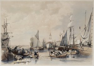 Lontoon satama, 1834 tekijältä James Duffield Harding