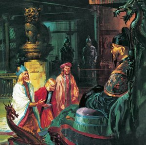 Marco Polo Kublai Khanin edessä, 20. vuosisata (litografia).